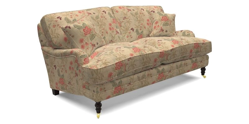 Coates 3 Seater Sofa in Mohair Velvet Indigo with Seat and Back Cushions in Gertrude Jekyll Meadow Flower Blue