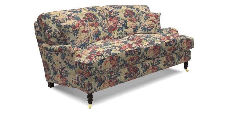 Coates 3 Seater Sofa in Mohair Velvet Indigo with Seat and Back Cushions in Gertrude Jekyll Meadow Flower Blue