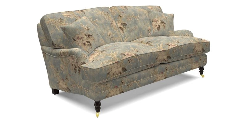 Coates 3 Seater Sofa in Mohair Velvet Indigo with Seat and Back Cushions in Gertrude Jekyll Meadow Flower Blue