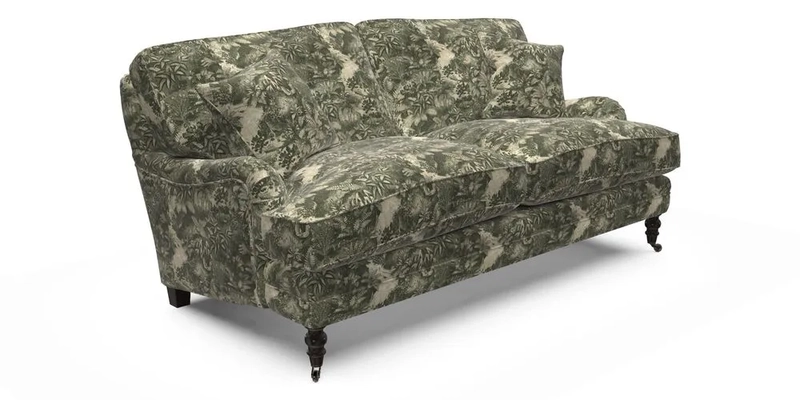 Coates 3 Seater Sofa in Mohair Velvet Indigo with Seat and Back Cushions in Gertrude Jekyll Meadow Flower Blue