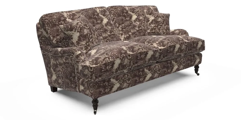 Coates 3 Seater Sofa in Mohair Velvet Indigo with Seat and Back Cushions in Gertrude Jekyll Meadow Flower Blue