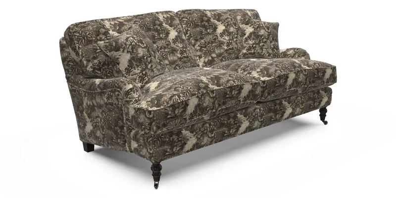 Coates 3 Seater Sofa in Mohair Velvet Indigo with Seat and Back Cushions in Gertrude Jekyll Meadow Flower Blue