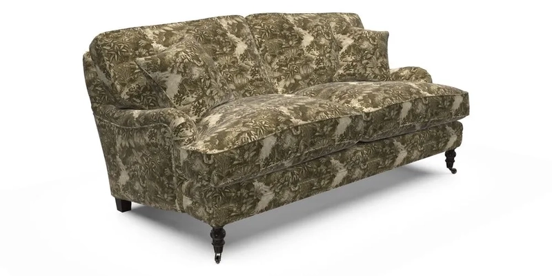 Coates 3 Seater Sofa in Mohair Velvet Indigo with Seat and Back Cushions in Gertrude Jekyll Meadow Flower Blue