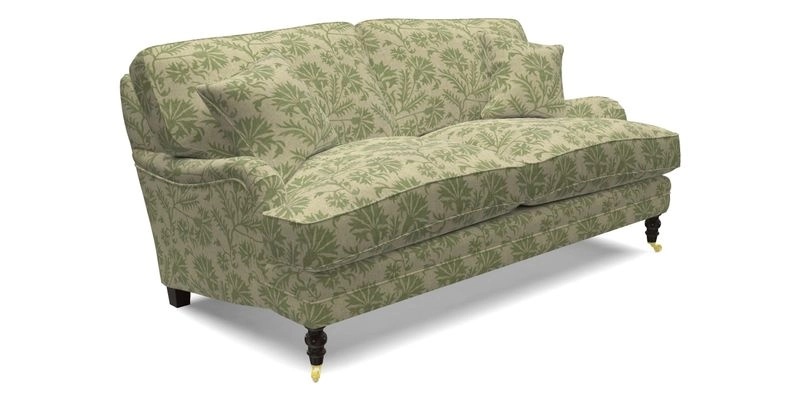 Coates 3 Seater Sofa in Mohair Velvet Indigo with Seat and Back Cushions in Gertrude Jekyll Meadow Flower Blue