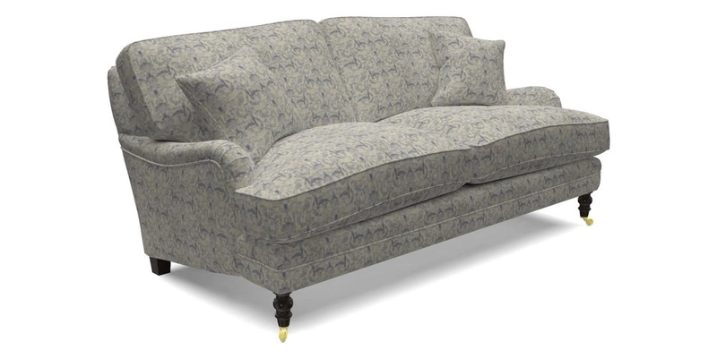 Coates 3 Seater Sofa in Mohair Velvet Indigo with Seat and Back Cushions in Gertrude Jekyll Meadow Flower Blue
