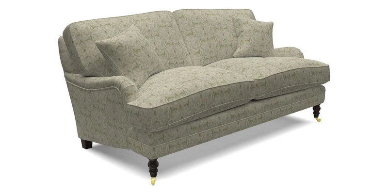 Coates 3 Seater Sofa in Mohair Velvet Indigo with Seat and Back Cushions in Gertrude Jekyll Meadow Flower Blue