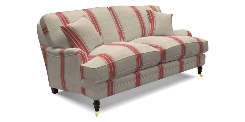 Coates 3 Seater Sofa in Mohair Velvet Indigo with Seat and Back Cushions in Gertrude Jekyll Meadow Flower Blue