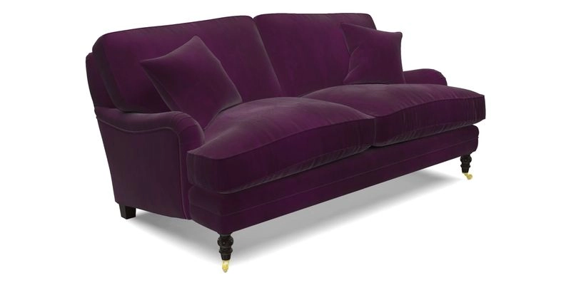 Coates 3 Seater Sofa in Mohair Velvet Indigo with Seat and Back Cushions in Gertrude Jekyll Meadow Flower Blue