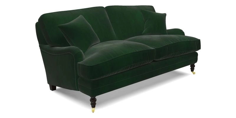 Coates 3 Seater Sofa in Mohair Velvet Indigo with Seat and Back Cushions in Gertrude Jekyll Meadow Flower Blue