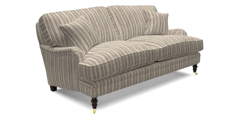 Coates 3 Seater Sofa in Mohair Velvet Indigo with Seat and Back Cushions in Gertrude Jekyll Meadow Flower Blue