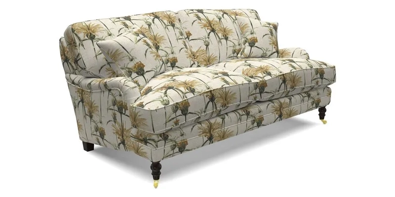 Coates 3 Seater Sofa in Mohair Velvet Indigo with Seat and Back Cushions in Gertrude Jekyll Meadow Flower Blue