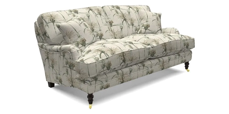 Coates 3 Seater Sofa in Mohair Velvet Indigo with Seat and Back Cushions in Gertrude Jekyll Meadow Flower Blue