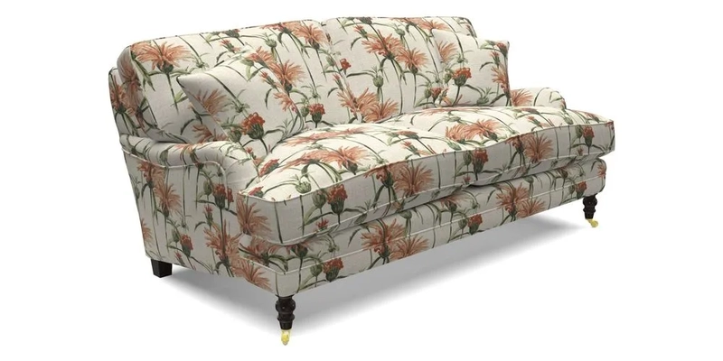 Coates 3 Seater Sofa in Mohair Velvet Indigo with Seat and Back Cushions in Gertrude Jekyll Meadow Flower Blue