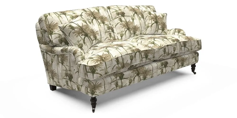 Coates 3 Seater Sofa in Mohair Velvet Indigo with Seat and Back Cushions in Gertrude Jekyll Meadow Flower Blue