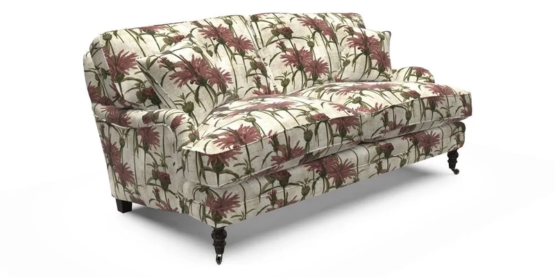 Coates 3 Seater Sofa in Mohair Velvet Indigo with Seat and Back Cushions in Gertrude Jekyll Meadow Flower Blue