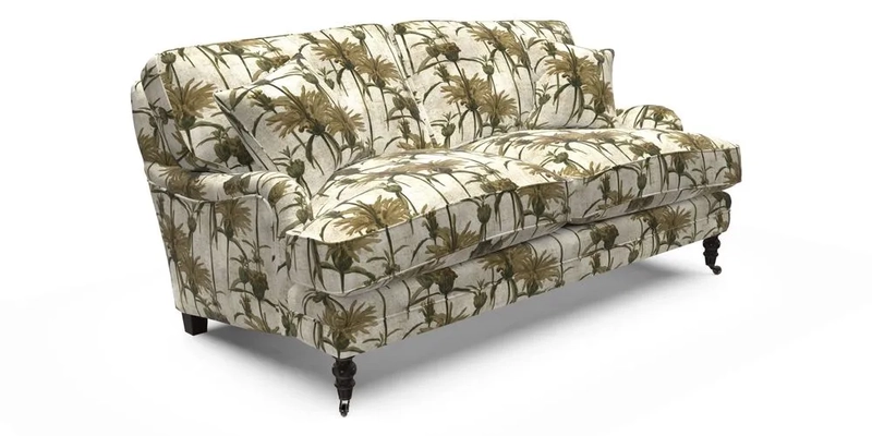 Coates 3 Seater Sofa in Mohair Velvet Indigo with Seat and Back Cushions in Gertrude Jekyll Meadow Flower Blue