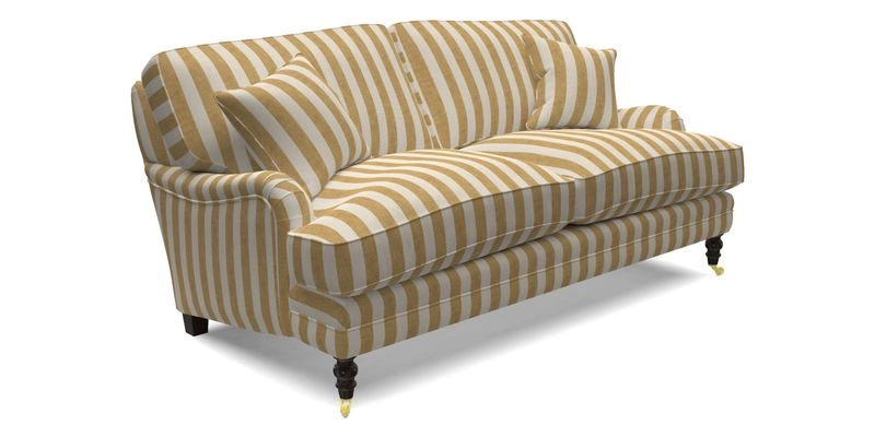 Coates 3 Seater Sofa in Mohair Velvet Indigo with Seat and Back Cushions in Gertrude Jekyll Meadow Flower Blue