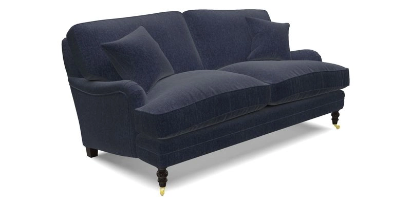 Coates 3 Seater Sofa in Mohair Velvet Indigo with Seat and Back Cushions in Gertrude Jekyll Meadow Flower Blue