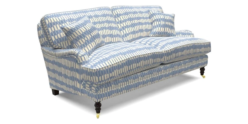 Coates 3 Seater Sofa in Mohair Velvet Indigo with Seat and Back Cushions in Gertrude Jekyll Meadow Flower Blue