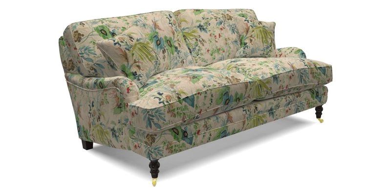 Coates 3 Seater Sofa in Mohair Velvet Indigo with Seat and Back Cushions in Gertrude Jekyll Meadow Flower Blue