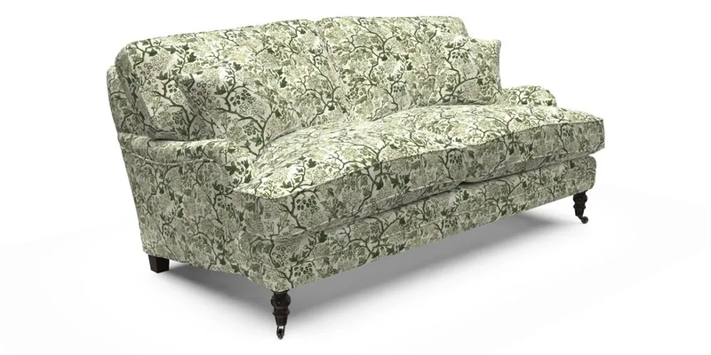 Coates 3 Seater Sofa in Mohair Velvet Indigo with Seat and Back Cushions in Gertrude Jekyll Meadow Flower Blue