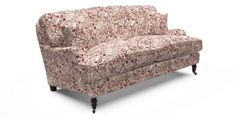 Coates 3 Seater Sofa in Mohair Velvet Indigo with Seat and Back Cushions in Gertrude Jekyll Meadow Flower Blue