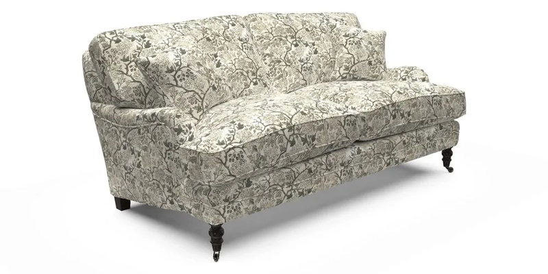 Coates 3 Seater Sofa in Mohair Velvet Indigo with Seat and Back Cushions in Gertrude Jekyll Meadow Flower Blue