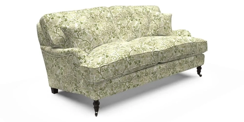 Coates 3 Seater Sofa in Mohair Velvet Indigo with Seat and Back Cushions in Gertrude Jekyll Meadow Flower Blue