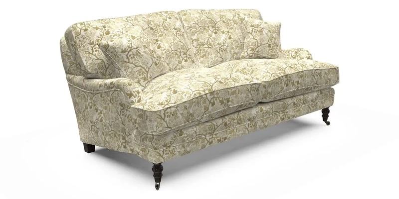 Coates 3 Seater Sofa in Mohair Velvet Indigo with Seat and Back Cushions in Gertrude Jekyll Meadow Flower Blue