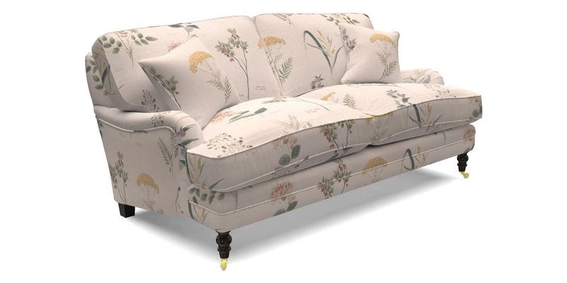 Coates 3 Seater Sofa in Mohair Velvet Indigo with Seat and Back Cushions in Gertrude Jekyll Meadow Flower Blue