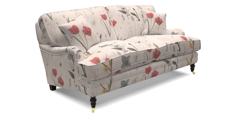 Coates 3 Seater Sofa in Mohair Velvet Indigo with Seat and Back Cushions in Gertrude Jekyll Meadow Flower Blue