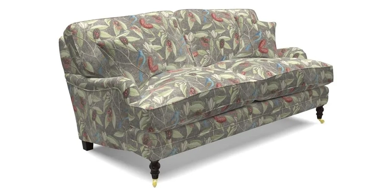 Coates 3 Seater Sofa in Mohair Velvet Indigo with Seat and Back Cushions in Gertrude Jekyll Meadow Flower Blue