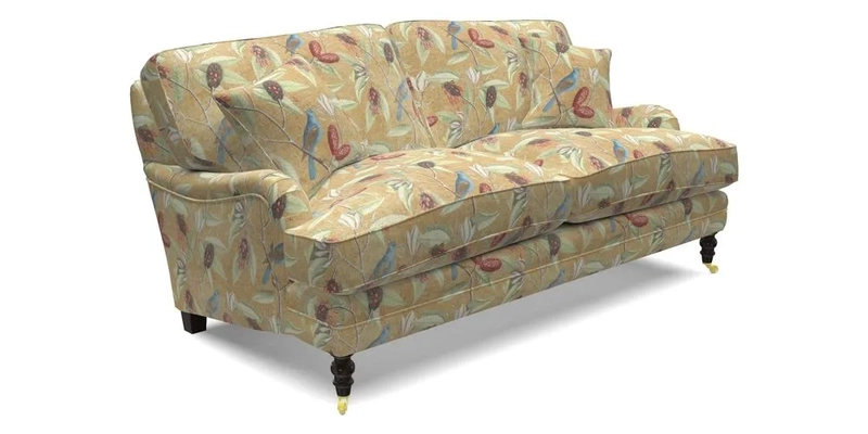 Coates 3 Seater Sofa in Mohair Velvet Indigo with Seat and Back Cushions in Gertrude Jekyll Meadow Flower Blue