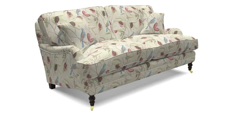 Coates 3 Seater Sofa in Mohair Velvet Indigo with Seat and Back Cushions in Gertrude Jekyll Meadow Flower Blue