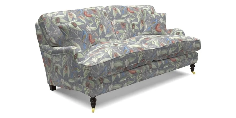 Coates 3 Seater Sofa in Mohair Velvet Indigo with Seat and Back Cushions in Gertrude Jekyll Meadow Flower Blue