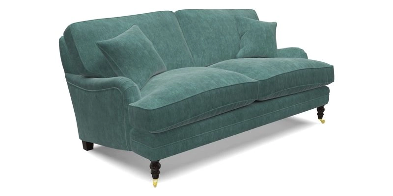 Coates 3 Seater Sofa in Mohair Velvet Indigo with Seat and Back Cushions in Gertrude Jekyll Meadow Flower Blue