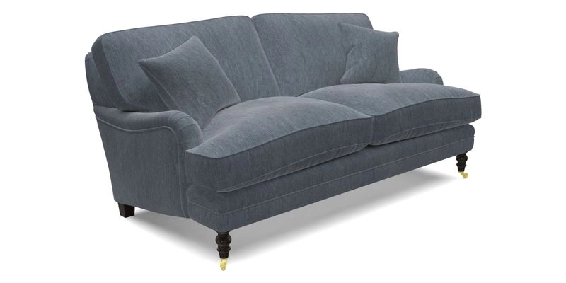 Coates 3 Seater Sofa in Mohair Velvet Indigo with Seat and Back Cushions in Gertrude Jekyll Meadow Flower Blue