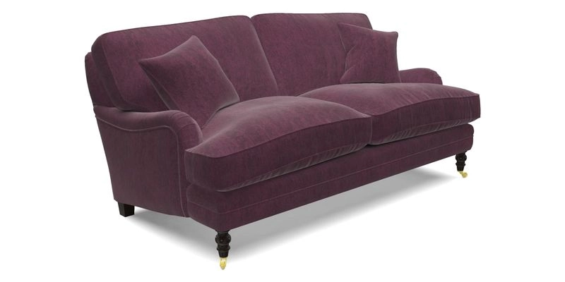 Coates 3 Seater Sofa in Mohair Velvet Indigo with Seat and Back Cushions in Gertrude Jekyll Meadow Flower Blue