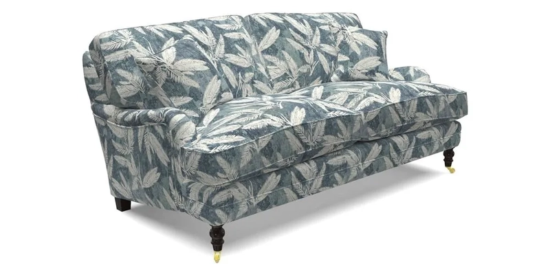 Coates 3 Seater Sofa in Mohair Velvet Indigo with Seat and Back Cushions in Gertrude Jekyll Meadow Flower Blue