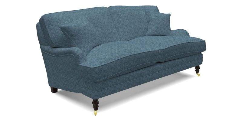 Coates 3 Seater Sofa in Mohair Velvet Indigo with Seat and Back Cushions in Gertrude Jekyll Meadow Flower Blue