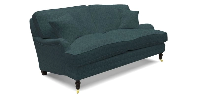 Coates 3 Seater Sofa in Mohair Velvet Indigo with Seat and Back Cushions in Gertrude Jekyll Meadow Flower Blue