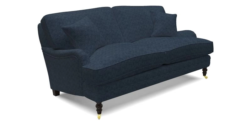 Coates 3 Seater Sofa in Mohair Velvet Indigo with Seat and Back Cushions in Gertrude Jekyll Meadow Flower Blue