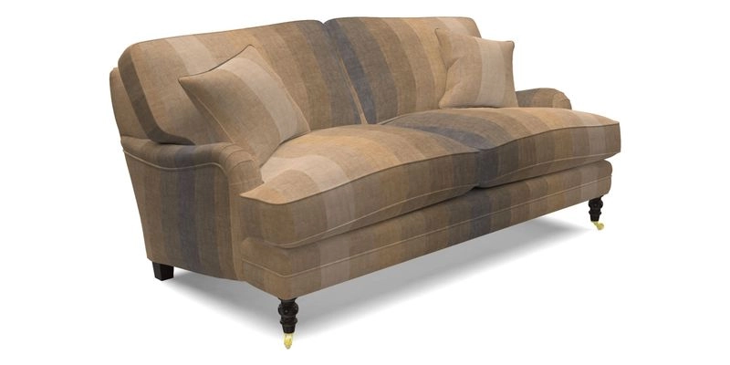 Coates 3 Seater Sofa in Mohair Velvet Indigo with Seat and Back Cushions in Gertrude Jekyll Meadow Flower Blue