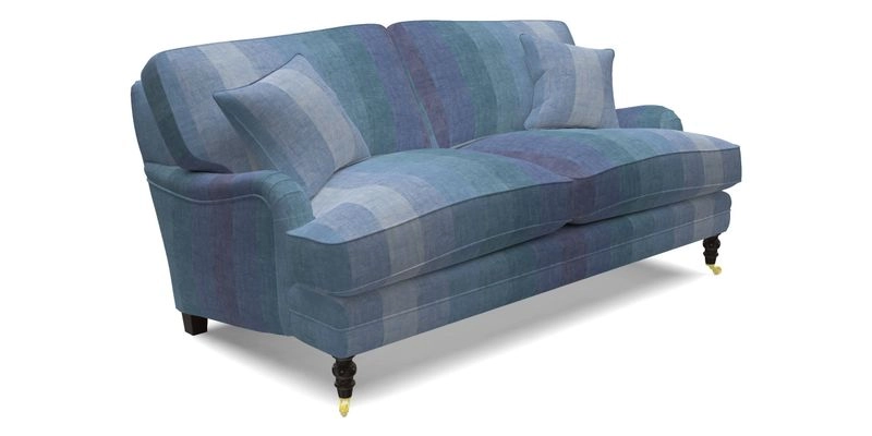 Coates 3 Seater Sofa in Mohair Velvet Indigo with Seat and Back Cushions in Gertrude Jekyll Meadow Flower Blue