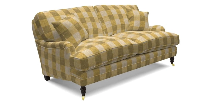 Coates 3 Seater Sofa in Mohair Velvet Indigo with Seat and Back Cushions in Gertrude Jekyll Meadow Flower Blue