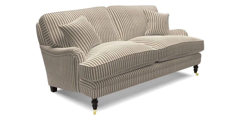 Coates 3 Seater Sofa in Mohair Velvet Indigo with Seat and Back Cushions in Gertrude Jekyll Meadow Flower Blue