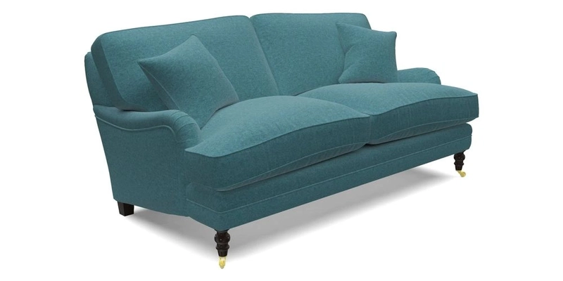 Coates 3 Seater Sofa in Mohair Velvet Indigo with Seat and Back Cushions in Gertrude Jekyll Meadow Flower Blue