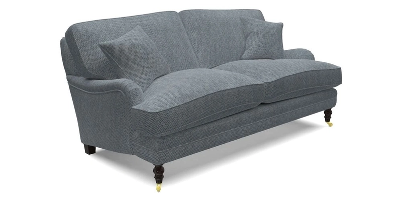 Coates 3 Seater Sofa in Mohair Velvet Indigo with Seat and Back Cushions in Gertrude Jekyll Meadow Flower Blue
