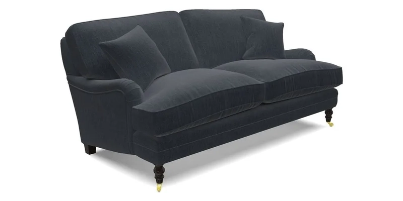 Coates 3 Seater Sofa in Mohair Velvet Indigo with Seat and Back Cushions in Gertrude Jekyll Meadow Flower Blue