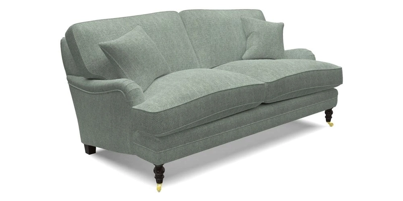 Coates 3 Seater Sofa in Mohair Velvet Indigo with Seat and Back Cushions in Gertrude Jekyll Meadow Flower Blue